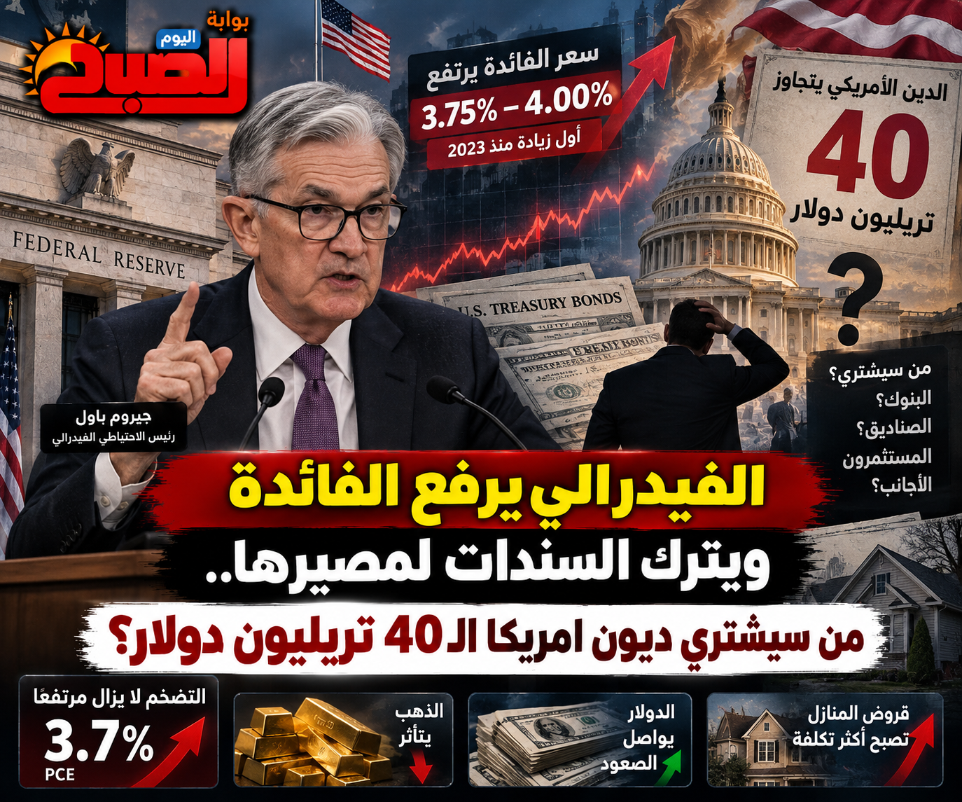 الفيدرالي يرفع الفائدة ويترك السندات لمصيرها.. من سيشتري ديون أمريكا الـ40 تريليون دولار؟